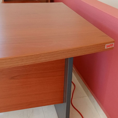 SATO executive desk like new, large, light walnut with gray sides