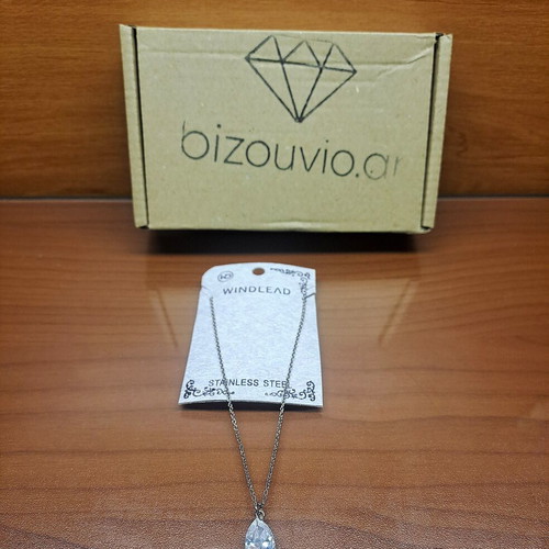Steel necklace with zircon teardrop new, adjustable