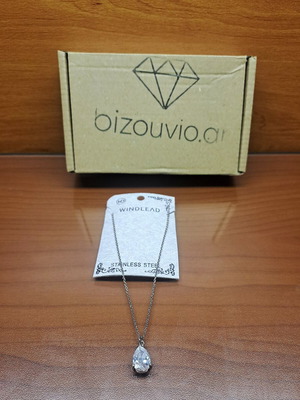 Steel necklace with zircon teardrop new, adjustable