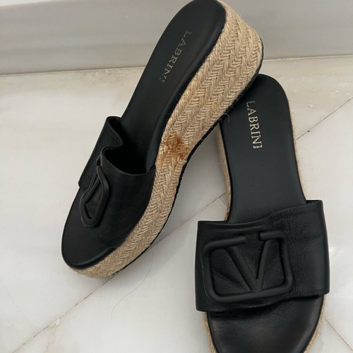 Labrini leather espadrille slippers size 37 like new, black