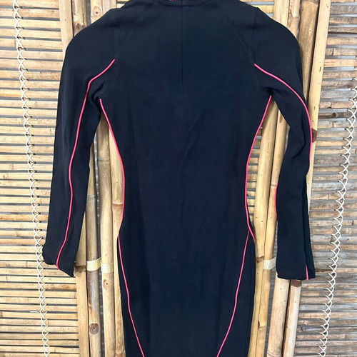 Black Bananas Florida fitted long-sleeve dress, black with pink piping, XS