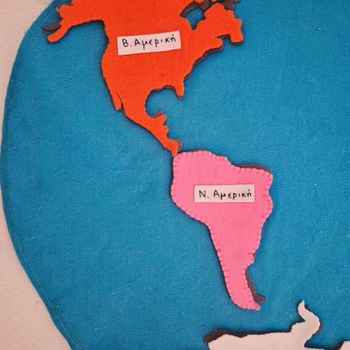 Montessori World Map felt handmade used with detachable continents