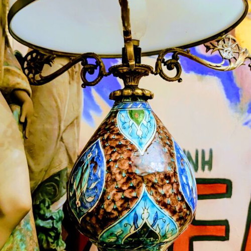 19th Century Table Lamp used, Iznik Ceramic and Bronze