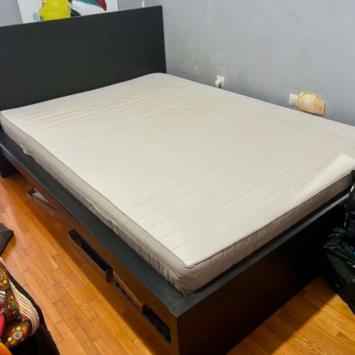 IKEA Luröy semi-double bed with mattress and slats, wenge color