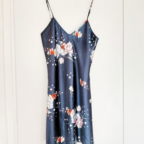 Satin floral nightdress and robe set XS/S, blue
