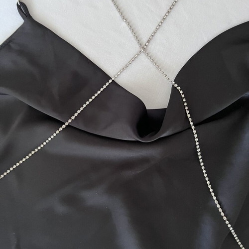 Satin backless top with rhinestone straps like new, Shein, black, size S