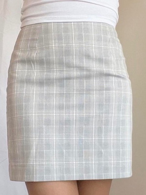 Φούστα H&M μίνι γκρι καρό σαν καινούργια, μέγεθος 38 (M)