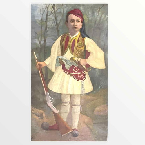 Kontis Full-Length Portrait of Tsoliadaki Oil Painting on Canvas Like New