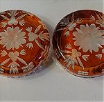  Βάζο με δύο τασάκια, χειροποίητο χρωματιστό κρύσταλλο ( amber) Jylia Poland 70'