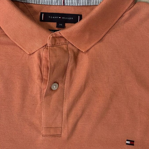 Tommy Hilfiger Men Polo Shirt peach orange classic flag logo size 3XL like new
