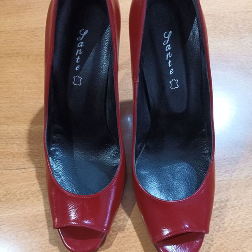 Sante leather peep-toe pumps red size 39 new, 11cm heel