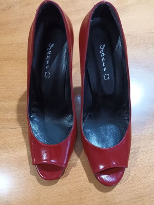 Sante leather peep-toe pumps red size 39 new, 11cm heel