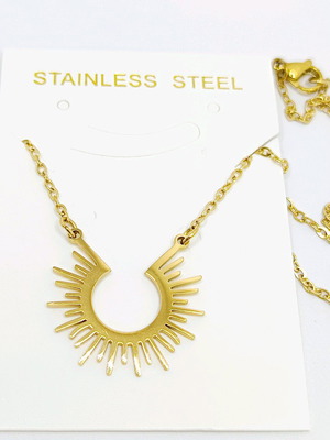 Stainless steel sun necklace new, gold color