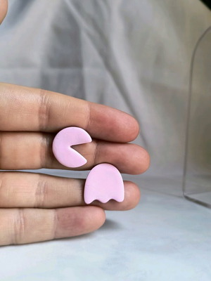 Handmade polymer clay earrings pink, new with steel fasteners