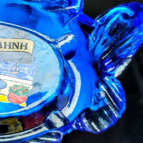Blue glass fish-shaped ashtray like new from Mytilene