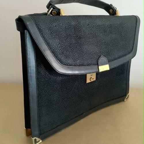Leather Briefcase black with metal details like new