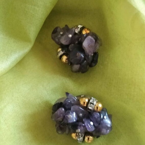 Vintage earrings with clips like new, purple stones and gold details