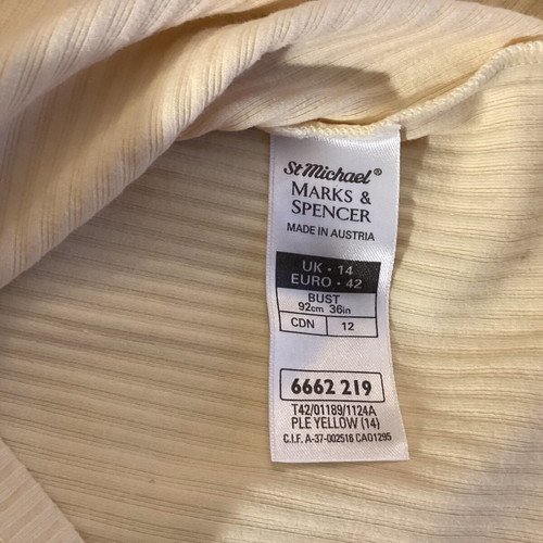 Vintage St Michael Cream Ribbed V-Neck Top cotton blend size M like new