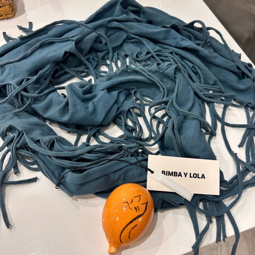 Bimba y Lola cotton scarf with fringes blue new