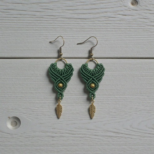 Boho Macrame Handmade Earrings Green New