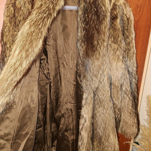 Raccoon fur coat like new, beige and brown
