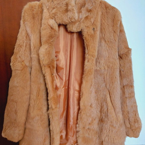 BSB Collection camel color rabbit fur coat, size 40