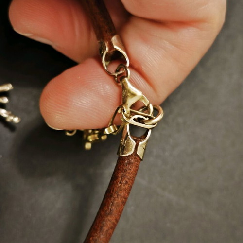 Silver 925 handmade gold-plated set like new with brown leather strap