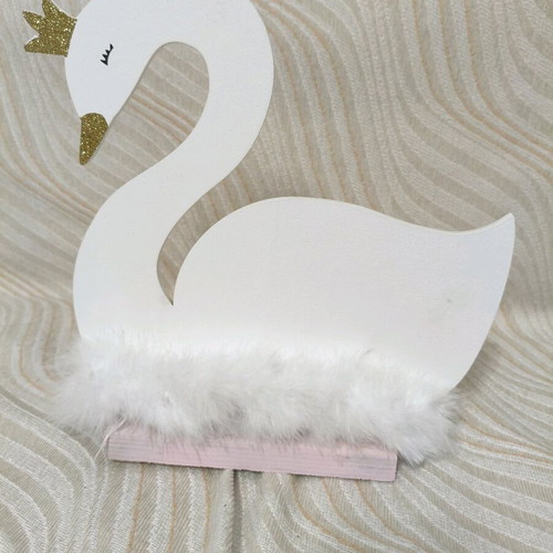 Wooden white swan decoration with base new