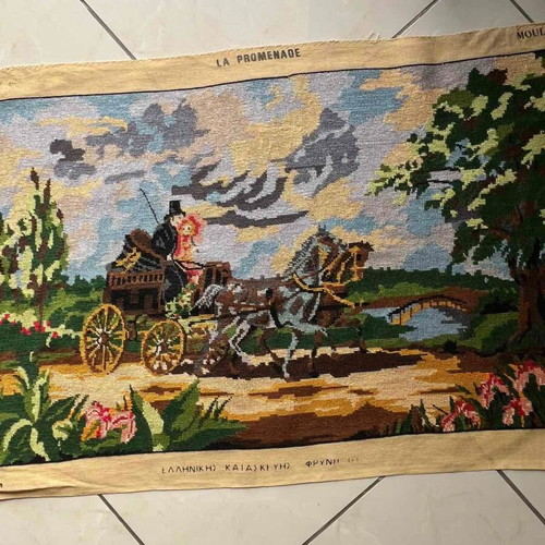 Handmade textile painting used, dimensions 0.72x0.46 m