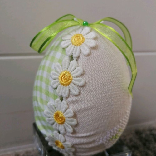 Easter handmade egg with duck design, new, embroidered on beige fabric 12 cm