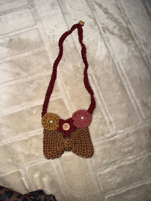 Handmade knitted statement necklace like new, beige and brown