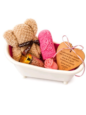 Bath products new, gift for mom with teddy bear and soaps