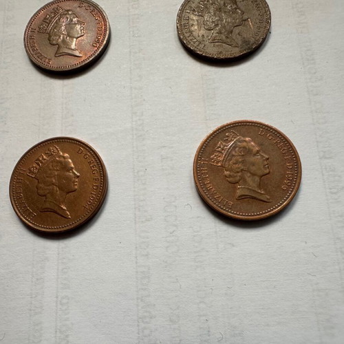 One penny coins used, pack of 8, Great Britain