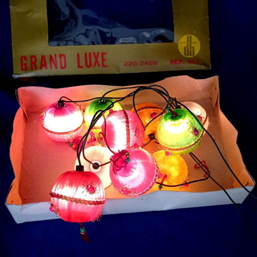 Vintage satin Christmas lights with box and drachma price