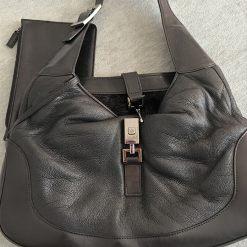 Gucci Jackie vintage black medium shoulder bag with fur lining