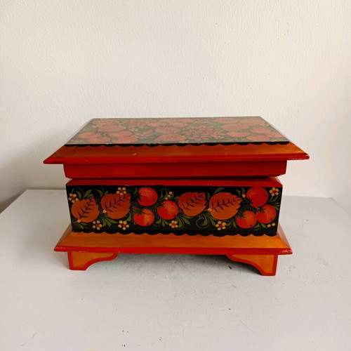 Wooden jewelry box used, hand-painted