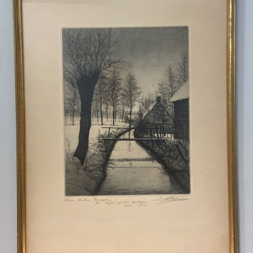 Emiel De Cooman numbered signed woodcut 1972, 82/100