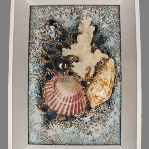 3D Embossed Artwork by I. Cabri with Natural White Coral and Shells
