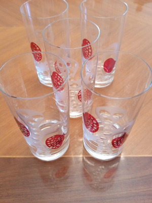 Vintage mid-century highball glass set of 5 with polka dot design