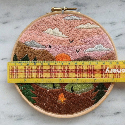 Handmade embroidery frame camping scenes 16 cm with hoop