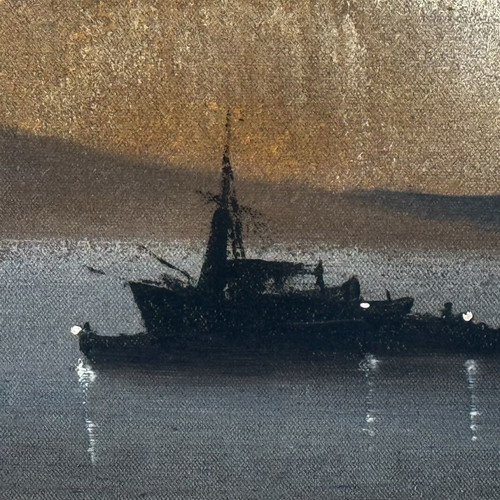 Oil painting on canvas by Giorgos Siountas, like new, boats theme