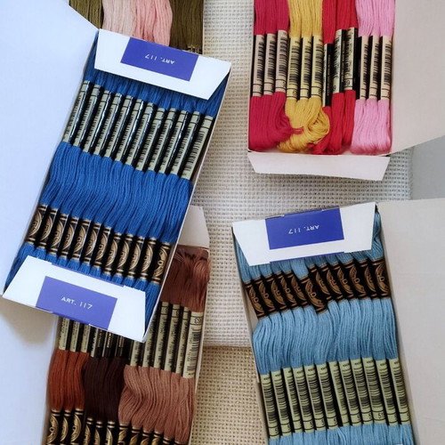 DMC Embroidery Floss Set 60 Pieces New with Fabrics