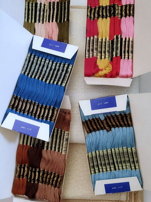 DMC Embroidery Floss Set 60 Pieces New with Fabrics