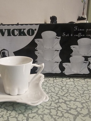 Vicko coffee cup set of 6 with saucers, new fine porcelain