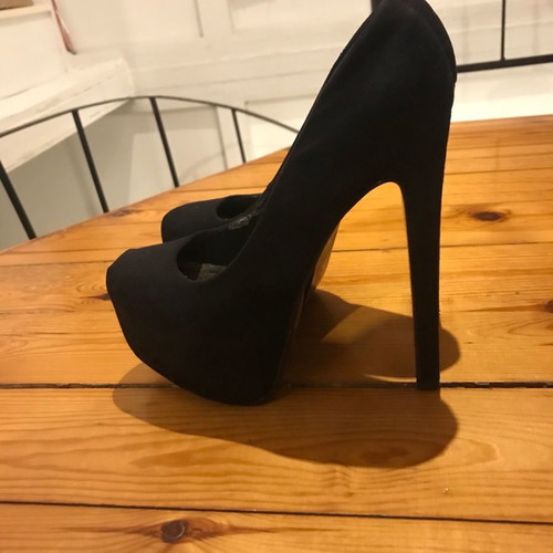 Suede high heels used, black, size 37