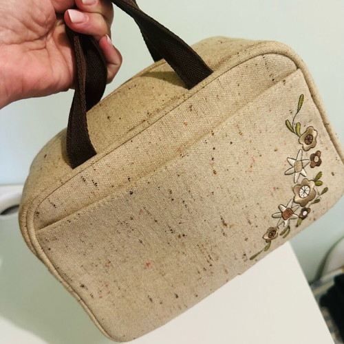 Vintage mini handbag beige with floral embroidery like new
