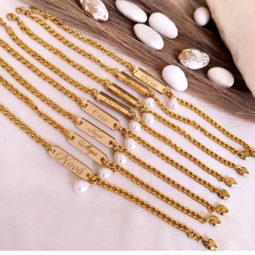 Handmade baptism or wedding bracelets with chain and hanging pearl