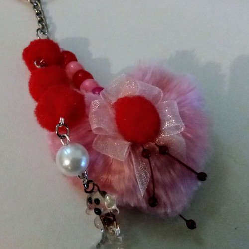 Handmade Valentine's heart keychain pink and red, new