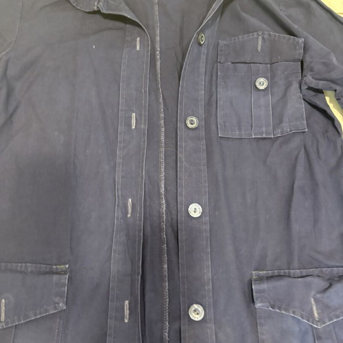 Retro women's work or school coat used, blue fabric