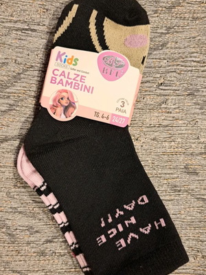Set of 3 socks for girl size 24-27 new, black and pink